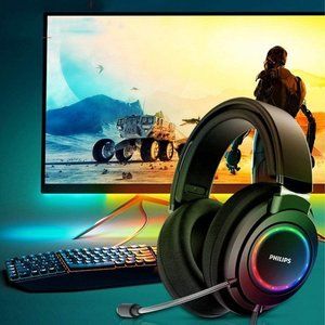 USB Gaming Headset W Mic Wired Headphones, Black TAG6105